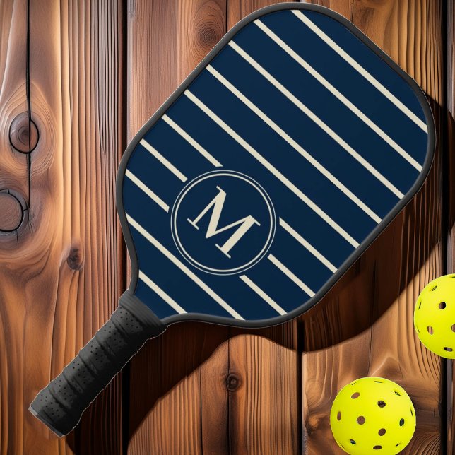 Monogram Mid-Century Striped Deep Sea Blue Colour Pickleball Paddle (Creator Uploaded)
