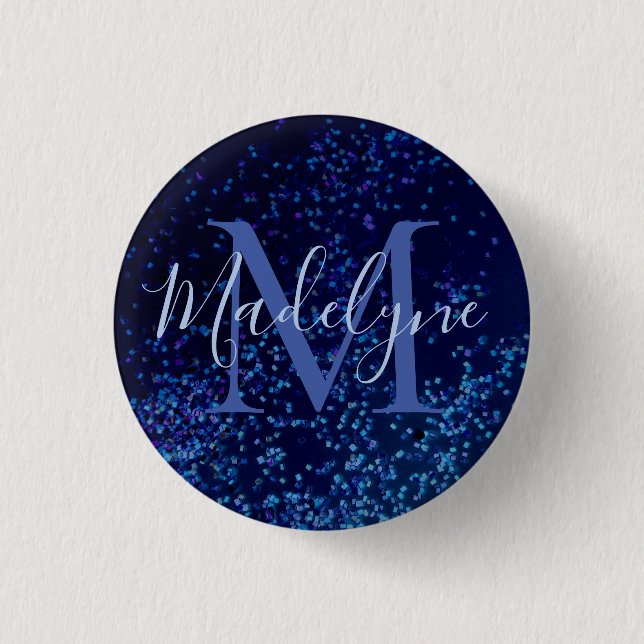Monogram Midnite Blue Confetti   1 Inch Round Button (Front)