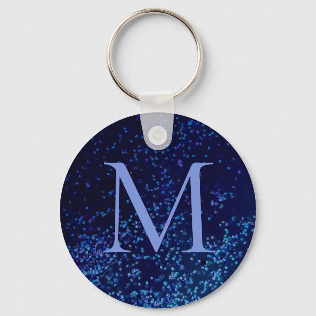 Monogram Midnite Blue Confetti  Keychain (Front)