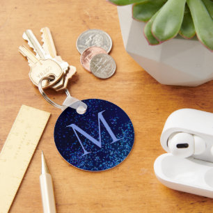 Monogram Midnite Blue Confetti  Keychain
