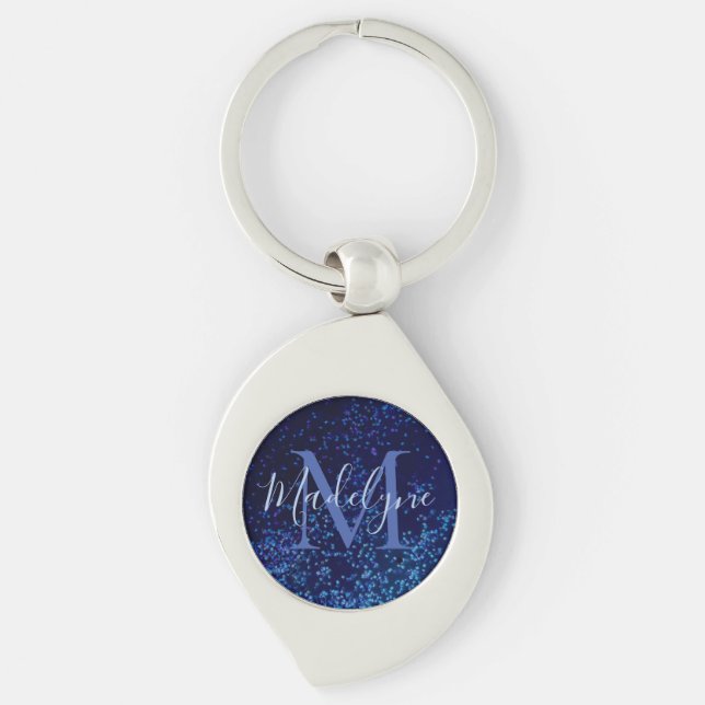 Monogram Midnite Blue Confetti    Keychain (Front)