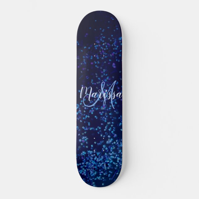 Monogram Midnite Blue Confetti Personalized Skateboard (Front)