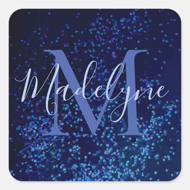 Monogram Midnite Blue Confetti   Square Sticker (Front)