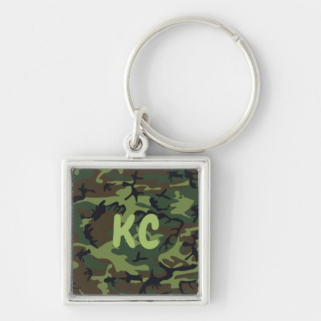 Monogram Military Green Camouflage Premium Square Keychain (Front)