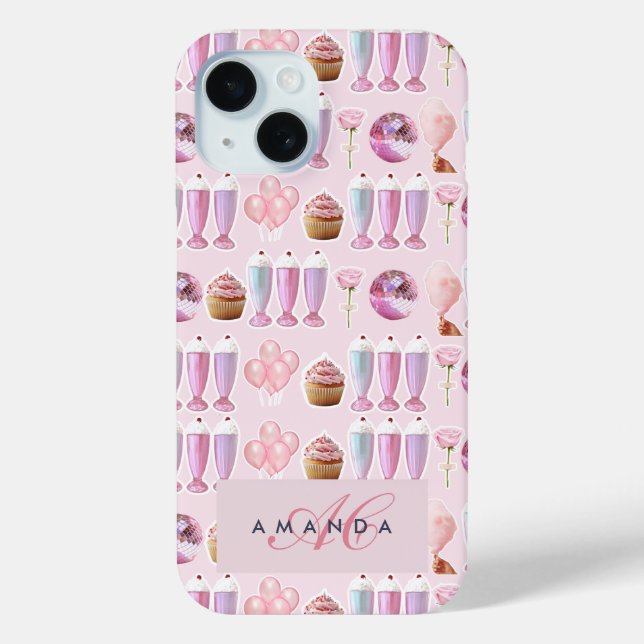 Monogram Milkshake Cute Blush Pink Retro Gifts Case-Mate iPhone Case (Back)