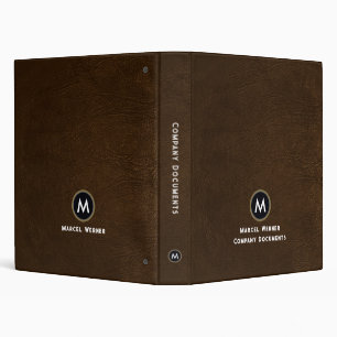 Monogram Minimal Brown Leather Company Documents Binder