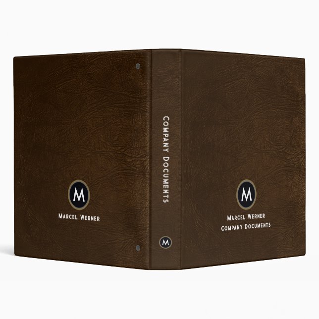 Monogram Minimal Brown Leather Company Documents Binder (Background)