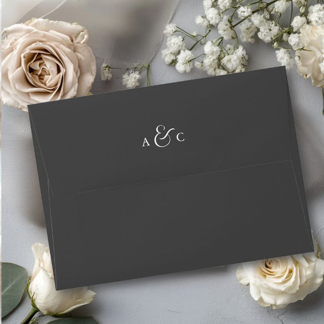 Monogram Minimal Elegant Ampersand Envelope (Monogram Minimal Elegant Ampersand Dark-Gray Envelope Wedding, Save the Date)
