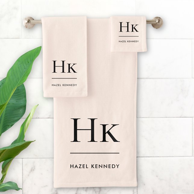 Monogram Minimal Elegant Blush Pink Stylish Simple Bath Towel Set (Creator Uploaded)