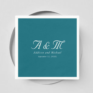 Monogram, Minimal, Elegant, Petrol, Wedding Napkin