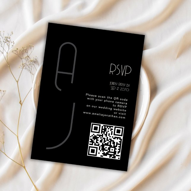 Monogram Minimal Wedding Qr Code Black RSVP  (Creator Uploaded)