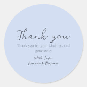 Monogram Minimalist Beau Blue Wedding Thank you Classic Round Sticker