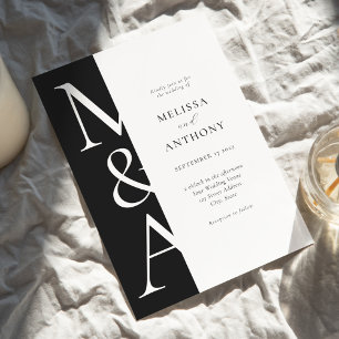 Monogram Minimalist Black and White Modern Wedding Invitation