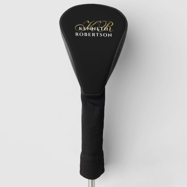 Monogram Minimalist Black Gold White Elegant Men  Golf Head Cover (Front)