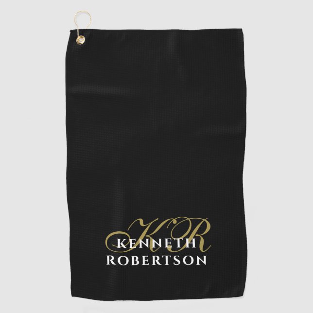 Monogram Minimalist Black Gold White Stylish Men  Golf Towel (Front)