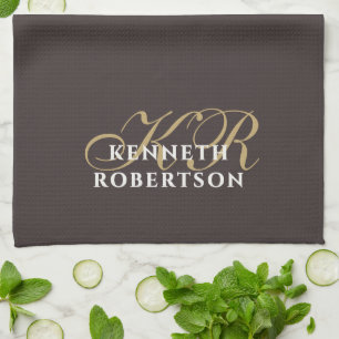  Monogram Minimalist Brown Gold White Elegant Men  Kitchen Towel