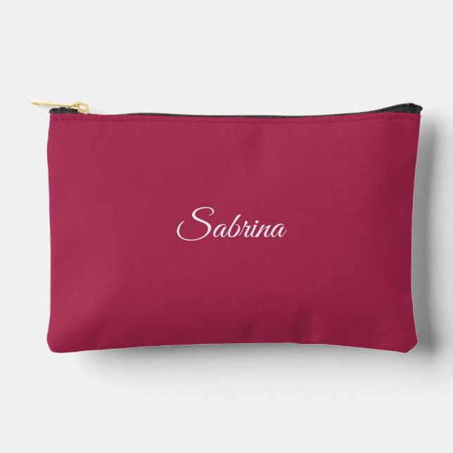 Monogram minimalist cherry rose pink accessory pouch (Front)