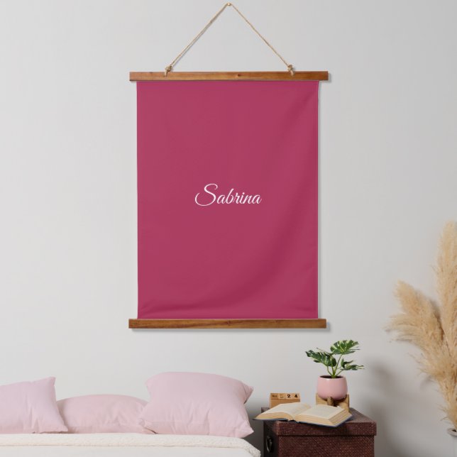 Monogram minimalist cherry rose pink hanging tapestry (Bedroom)