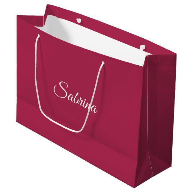 Monogram minimalist cherry rose pink large gift bag (Front Angled)