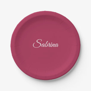 Monogram minimalist cherry rose pink paper plate