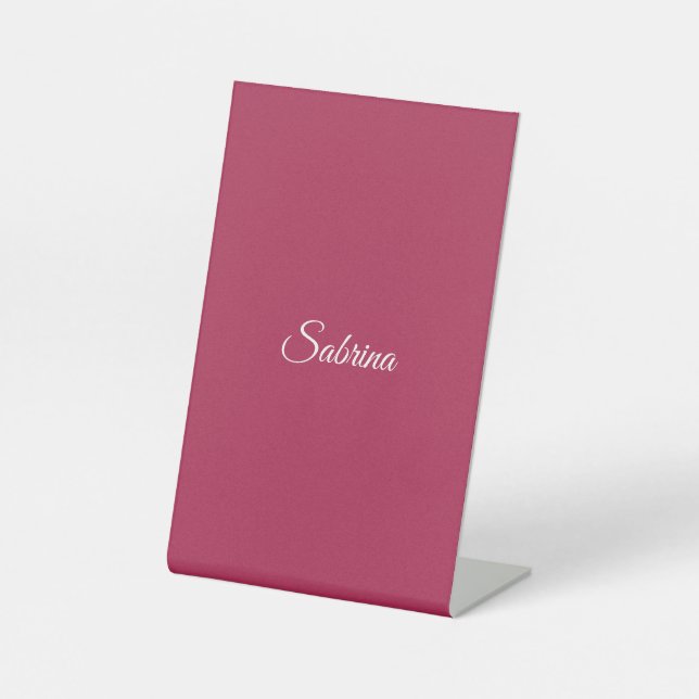 Monogram minimalist cherry rose pink pedestal sign (Front)