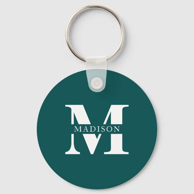Monogram Minimalist Elegant Teal Keychain (Front)