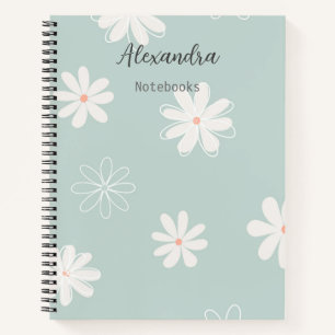 Monogram minimalist girly trendy floral blue notebook