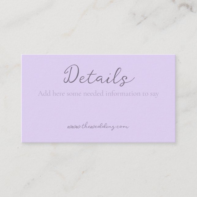 Monogram Minimalist Lavender Wedding Details Business Card (Front)