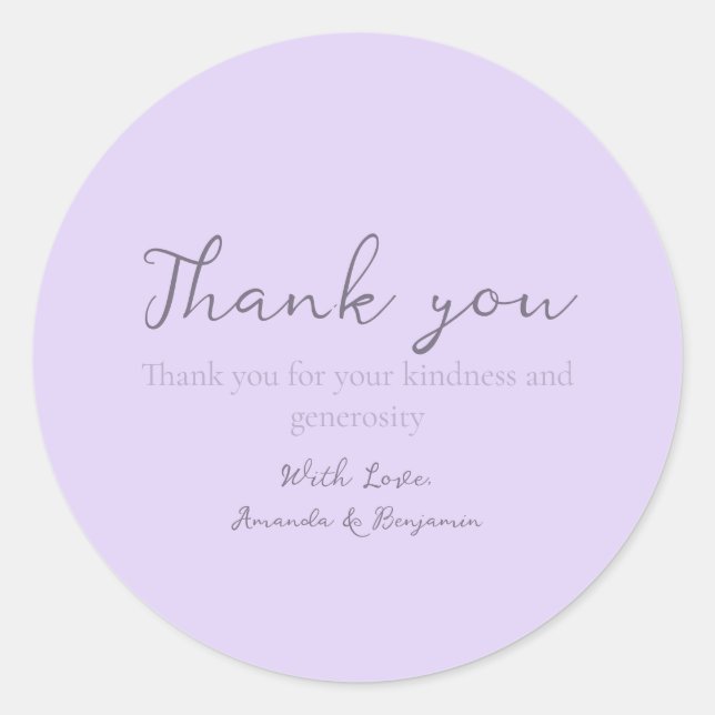 Monogram Minimalist Lavender Wedding Thank you  Classic Round Sticker (Front)