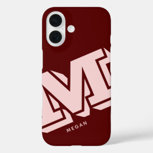  Monogram Minimalist Maroon Burgundy Blush Pink  iPhone 16 Case