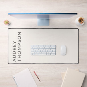 Monogram Minimalist Modern Beige Desk Mat