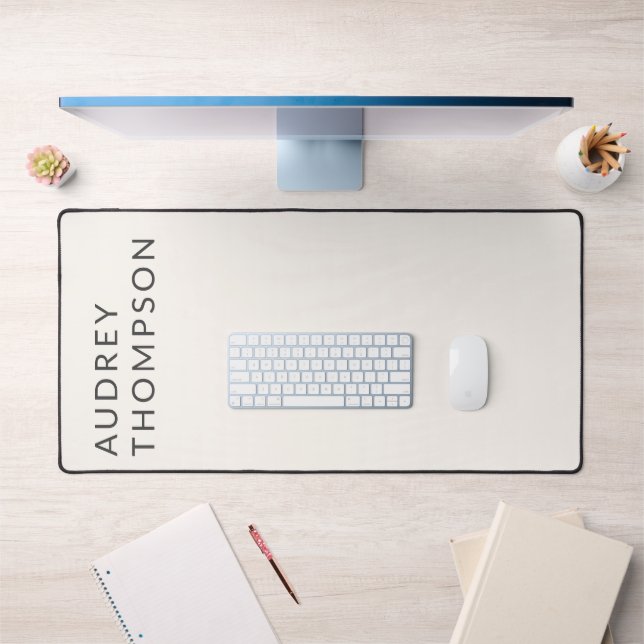Monogram Minimalist Modern Beige Desk Mat (Office 1)