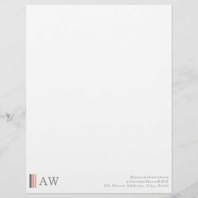 Monogram Minimalist Modern Pink, Grey & Rose Sand Letterhead (Front)