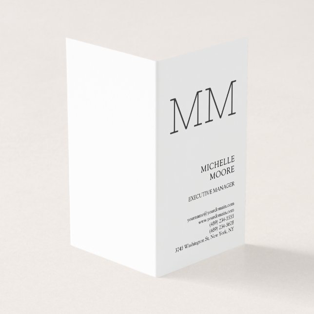 Monogram Minimalist Modern Plain White Business Card (Outside)
