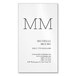 Monogram Minimalist Modern Plain White Magnetic Business Card