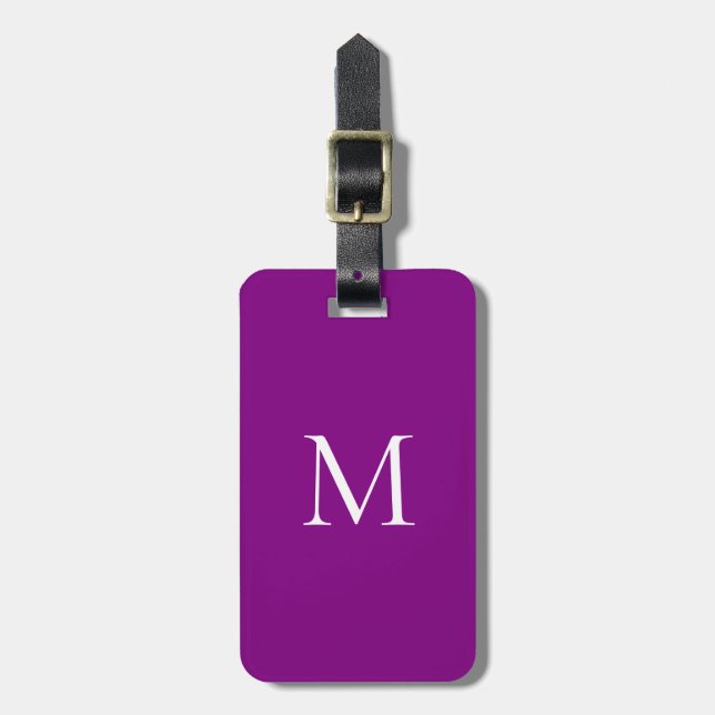Monogram Minimalist Modern Purple Luggage Tag (Front Vertical)