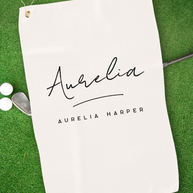 Monogram Minimalist Modern Script Feminine Girly Golf Towel (Creator Uploaded)