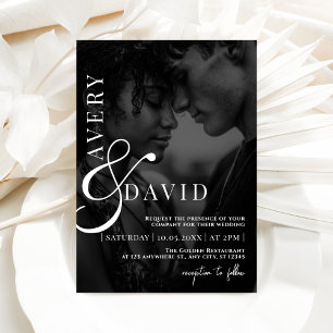 Monogram Minimalist Modern Wedding Black Photo Invitation