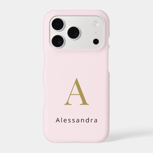 Monogram Minimalist Pastel Pink Gold Black Modern  (Back)