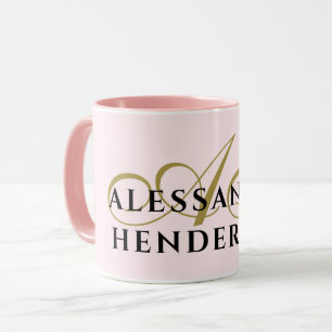 Monogram Minimalist Pastel Pink Gold Black Stylish Mug