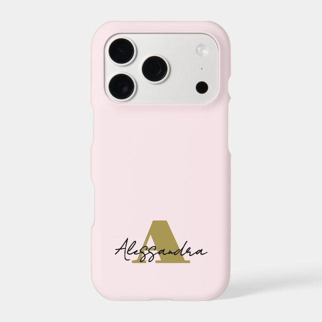 Monogram Minimalist Pastel Pink Gold Initial Black (Back)