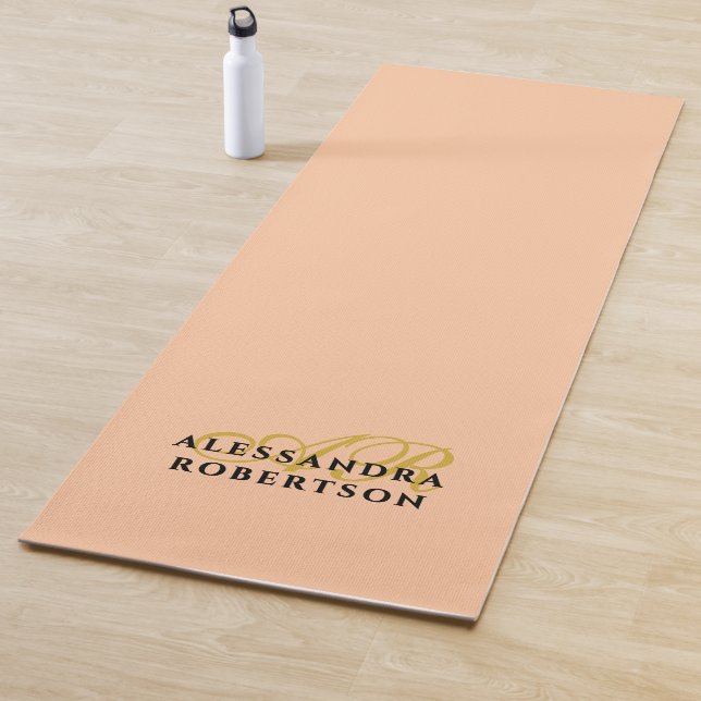 Monogram Minimalist Peach Gold Initials Black Chic Yoga Mat (In Situ)