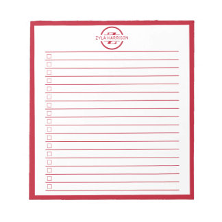 Monogram Minimalist Red Name To Do List Notepad
