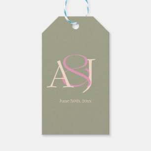 Monogram Minimalist Sage Green & Rose Pink Wedding Gift Tags