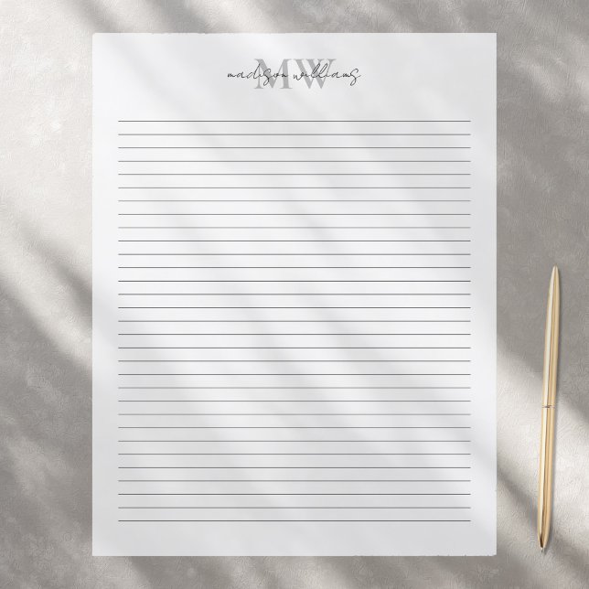Monogram Minimalist Script Name Stationery Paper (Creator Uploaded)