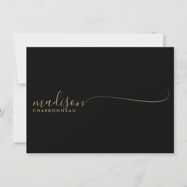 Monogram Minimalist Simple Gold Black Card (Front)