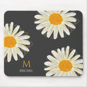 Monogram Minimalist Watercolol Chamomiles  Mouse Pad