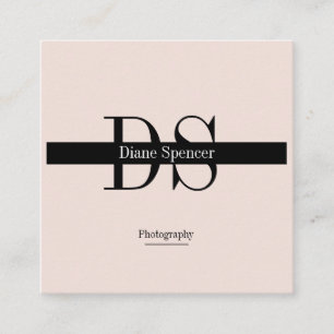 Monogram Minimalistic Beige-Rosa Black Square Business Card