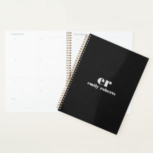 Monogram Minimalistic Black Linen Planner
