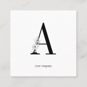 monogram, minimalistic flowers black and white square business card